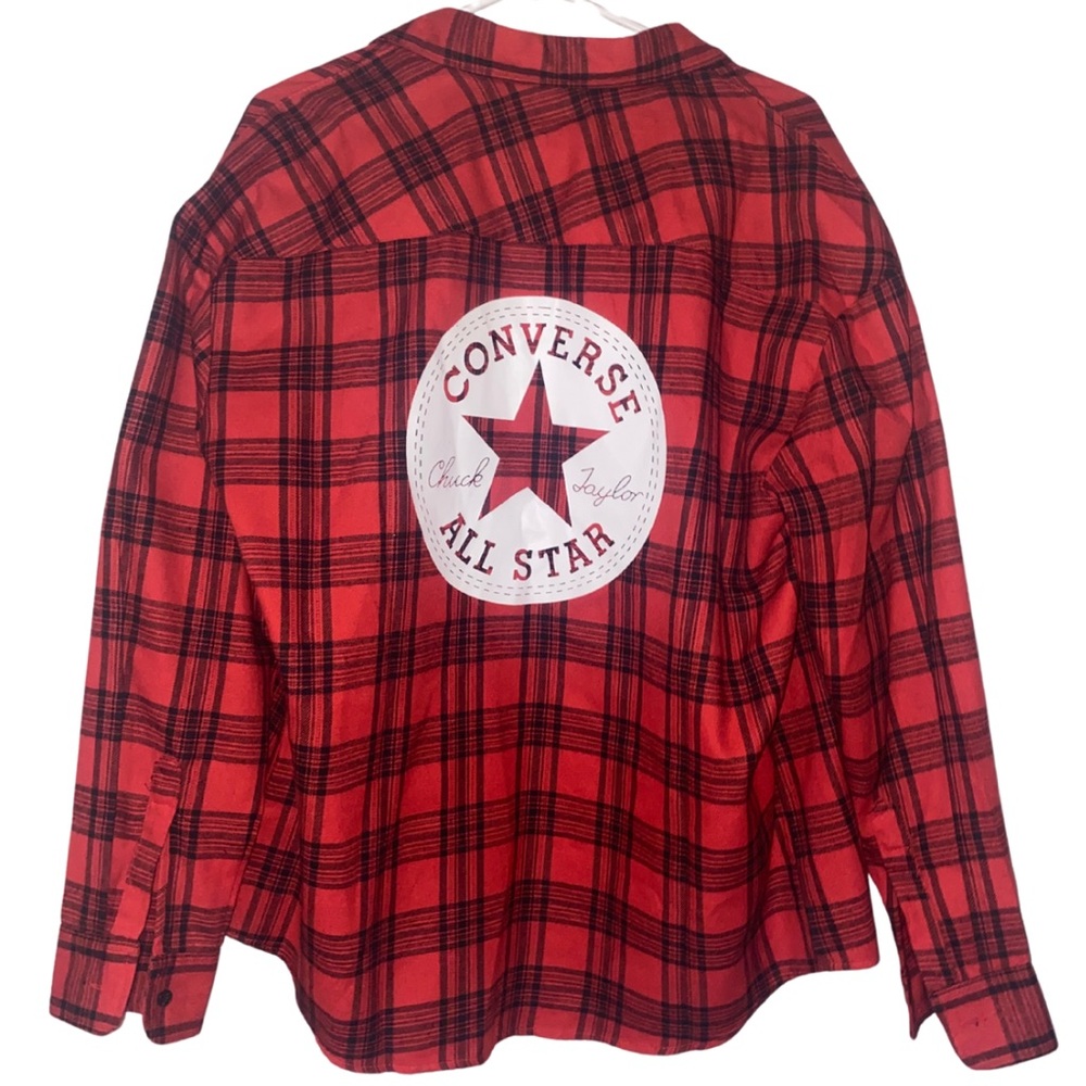Converse Red Plaid Flannel Shirt XXL Chuck Taylor All-Star Logo - Picture 2 of 4